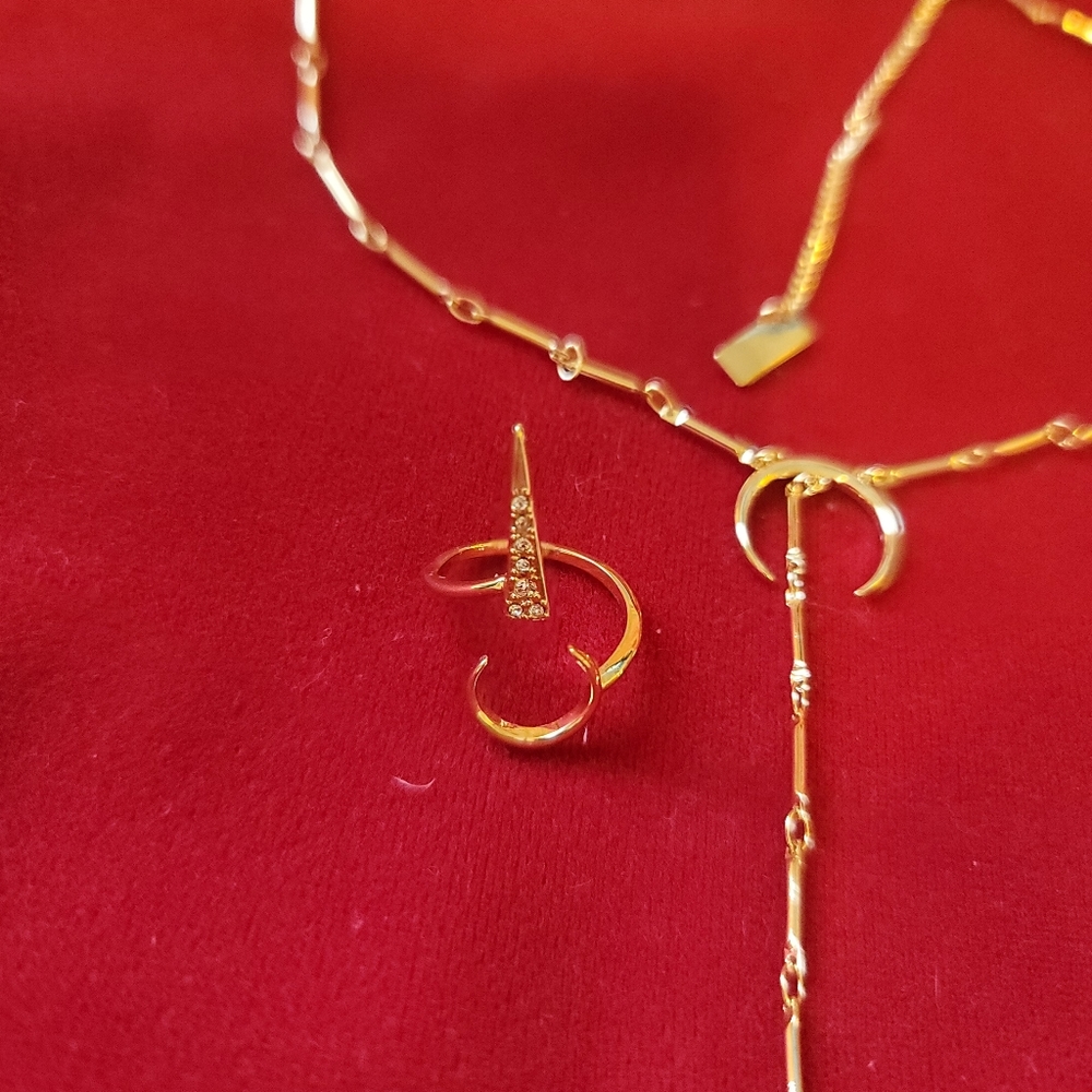 Luv AJ gold colored lariat necklace and ring set